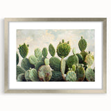 Botanical cactus design wall art framed in silver, featuring vibrant colors and intricate details, perfect for modern home decor. Ideal for nature enthusiasts.