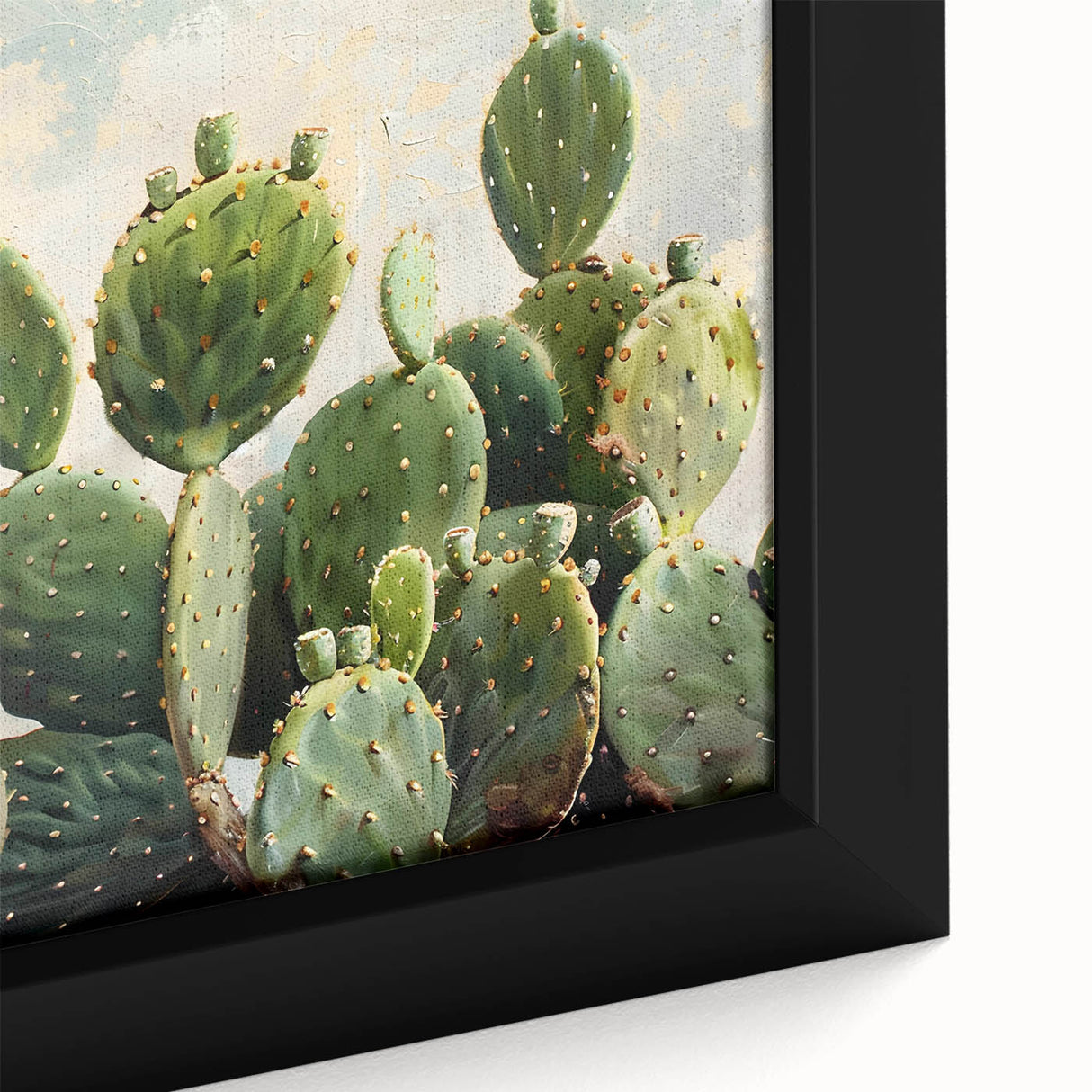 Framed wall art showcasing a botanical cactus design, featuring vibrant green hues and intricate details, perfect for home decor enthusiasts and nature lovers.