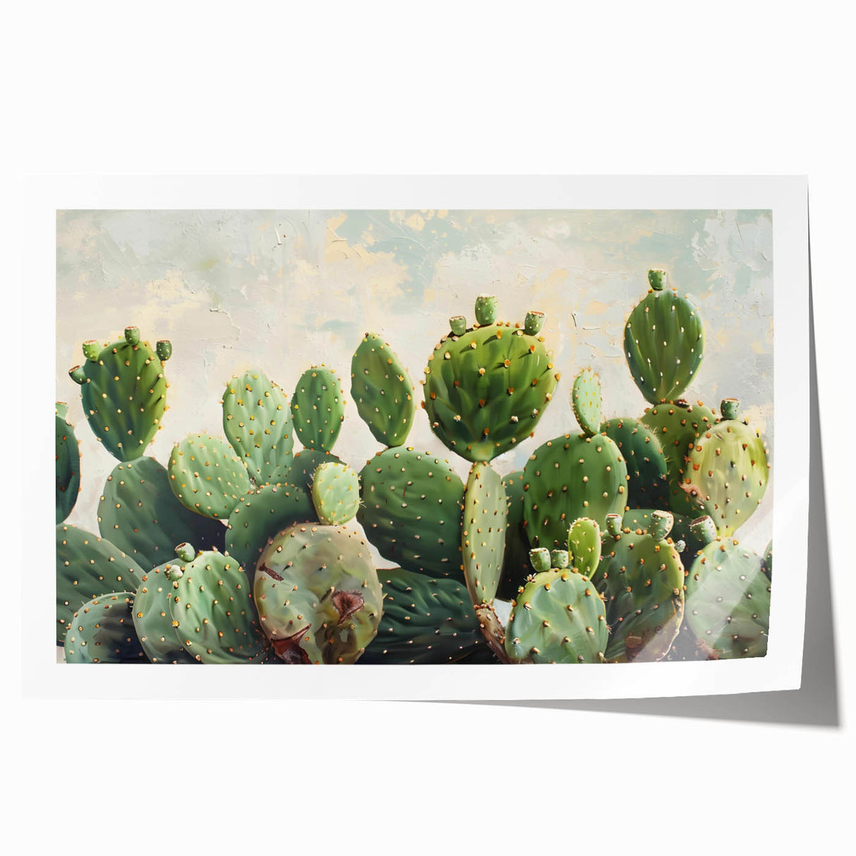 Botanical wall art print featuring a vibrant cactus design with intricate details and vivid colors, ideal for home decor or office settings. Rolled for easy display.