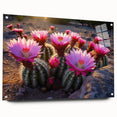 Acrylic wall art featuring a botanical cactus design, displayed in a side view with pins securing it. The vibrant colors and intricate details highlight the natural beauty, perfect for home decor enthusiasts.
