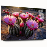 Botanical cactus wall art design displayed in a sleek acrylic glass frame, showcasing vibrant colors and intricate details, ideal for modern home decor.