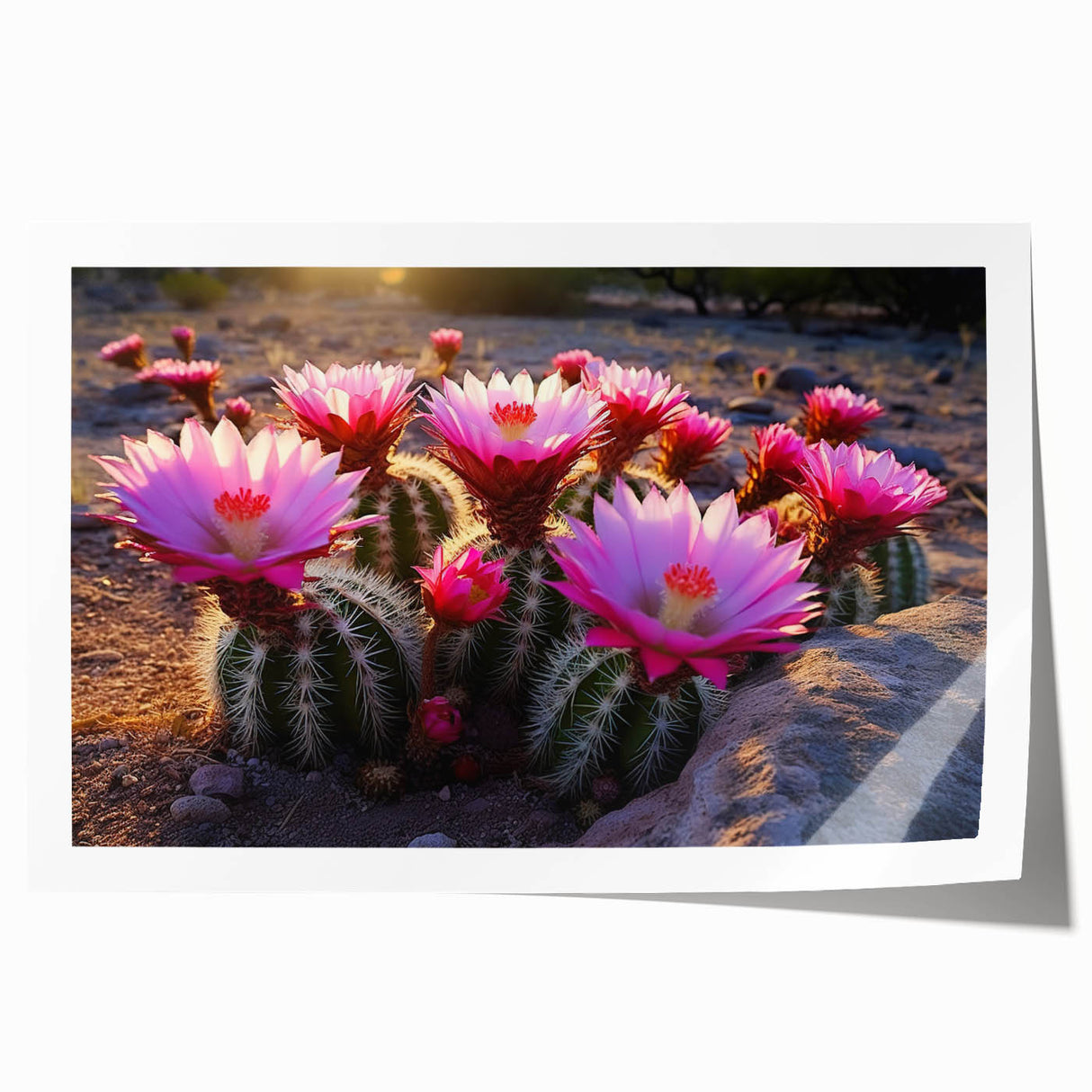 Botanical wall art print featuring a vibrant cactus design, showcasing intricate details and vivid colors on rolled paper, perfect for home decor or gifting.