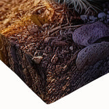 Close-up view of a vibrant cactus-themed botanical wall art canvas print, showcasing intricate details and rich colors, perfect for modern home decor.