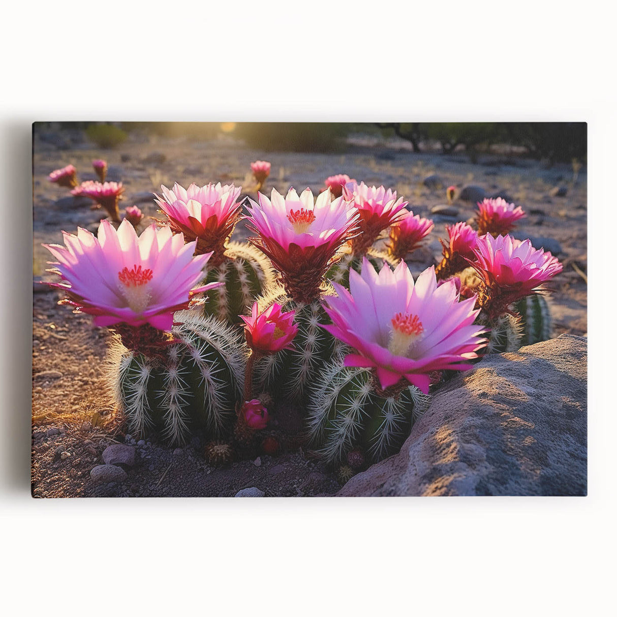 Botanical cactus artwork on stretched canvas showcasing vibrant green hues and intricate detailing, ideal for modern home decor and nature enthusiasts.