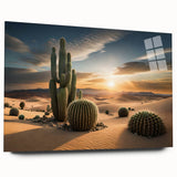 Cactus-themed botanical wall art collection displayed in acrylic glass, showcasing intricate details and vibrant colors, perfect for modern home decor and nature lovers.