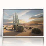Framed wall art featuring a botanical cactus design with vibrant colors, set against a white background, perfect for home decor and nature enthusiasts.