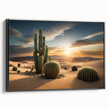 Framed wall art featuring a botanical cactus design in vibrant colors, displayed against a black background, perfect for modern home decor.