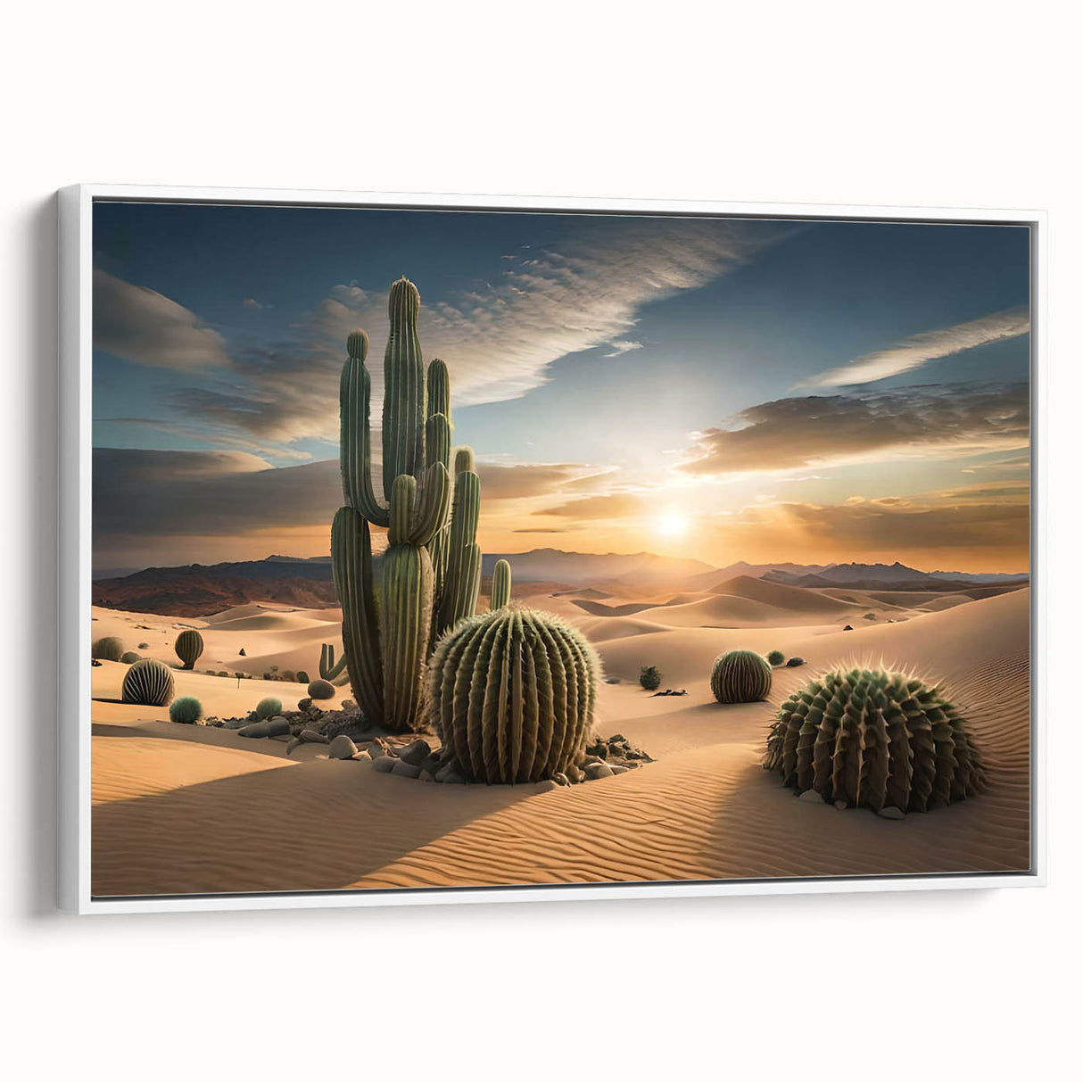 Framed botanical wall art showcasing a vibrant cactus design, featuring intricate details and a white frame, perfect for modern home decor.