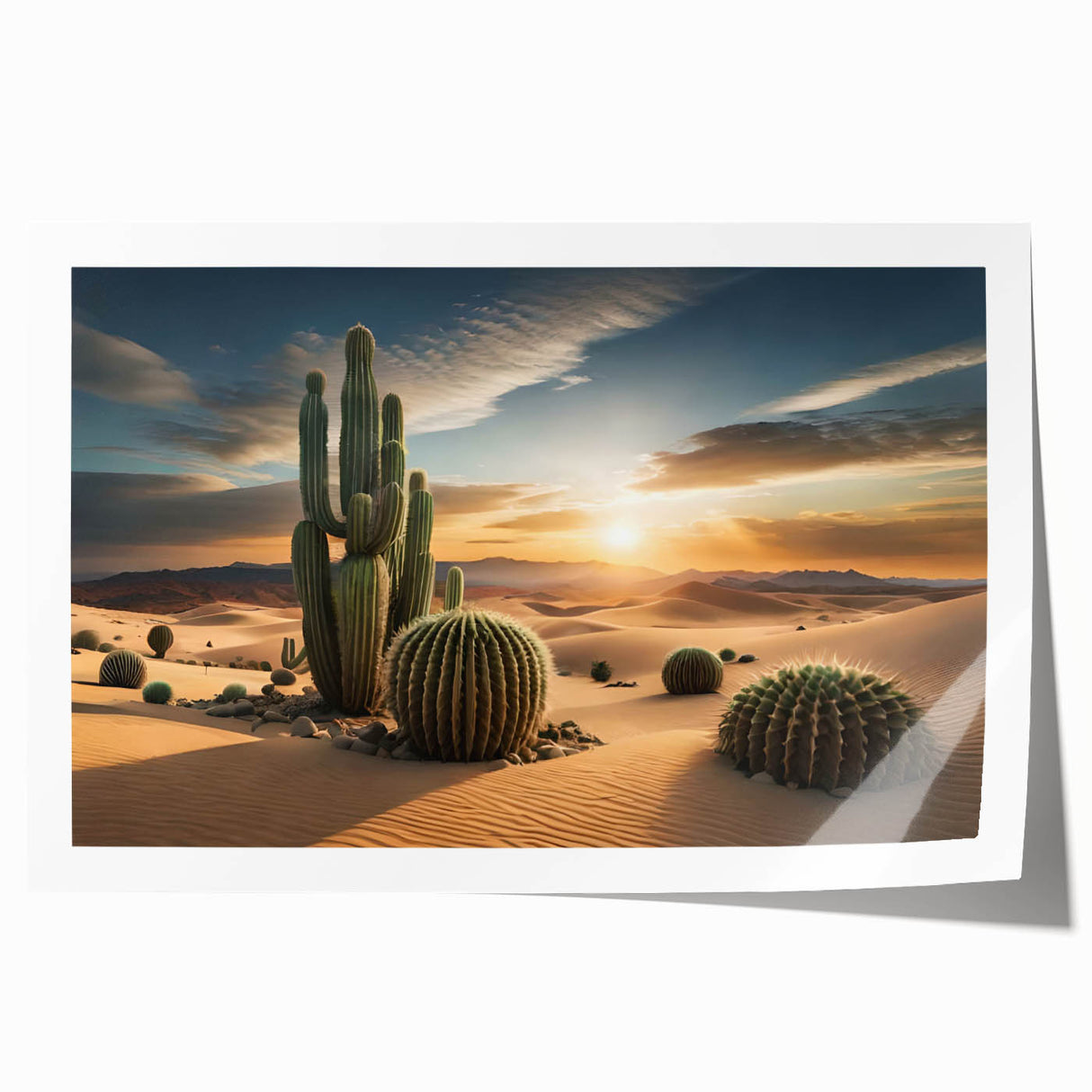 Botanical wall art print showcasing a vibrant cactus design, featuring rich green hues and intricate details, rolled for easy display and shipping. Ideal for nature-inspired home decor.