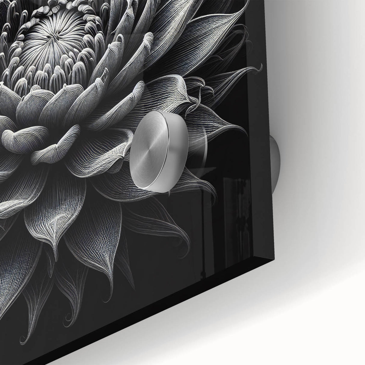 Close-up of a vibrant botanical wall art design showcasing intricate cactus illustrations in vivid greens and yellows, set against a sleek acrylic glass background for a modern aesthetic.