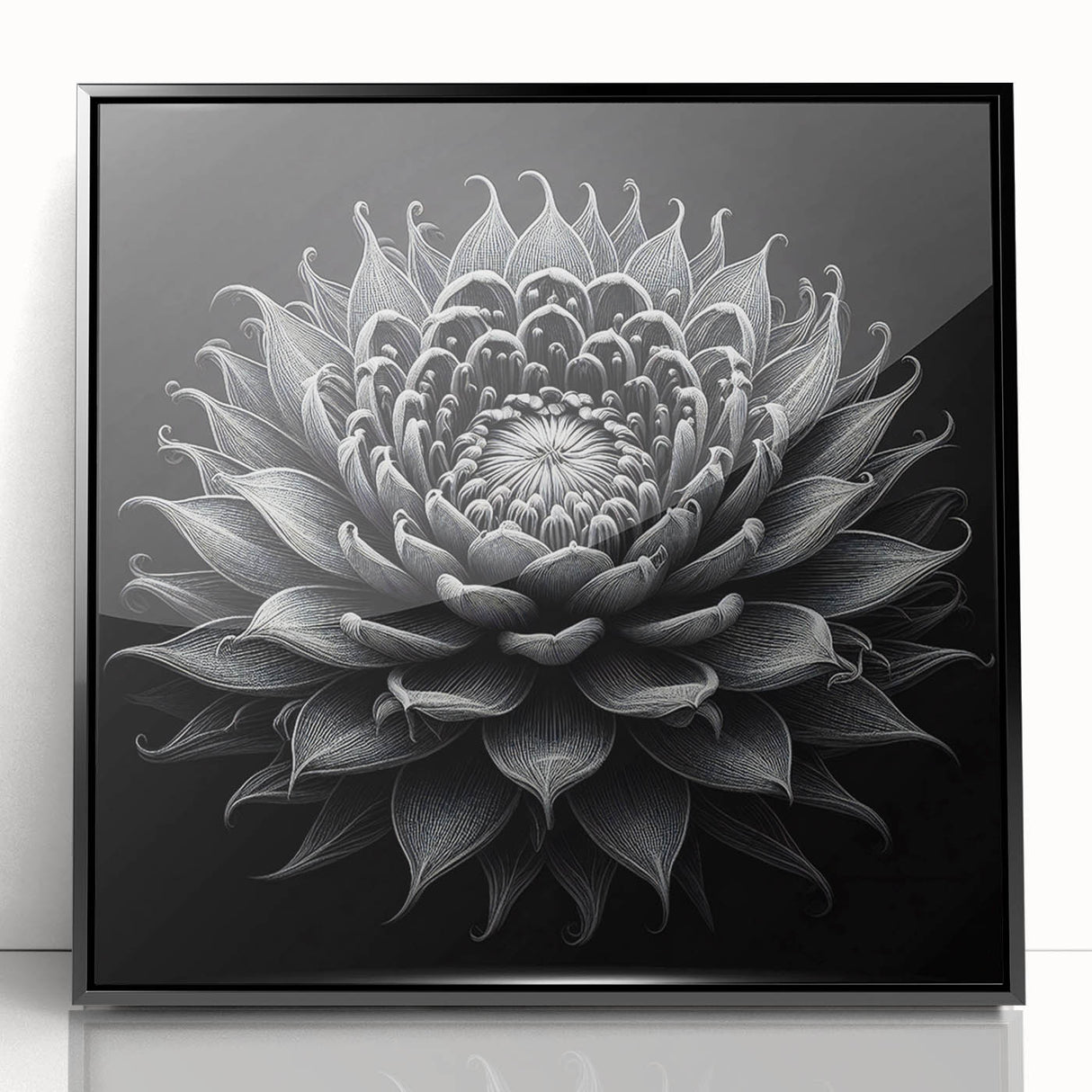 Framed wall art featuring a botanical cactus design with vibrant colors on a black background. Ideal for modern decor, enhancing interior aesthetics with nature-inspired themes.