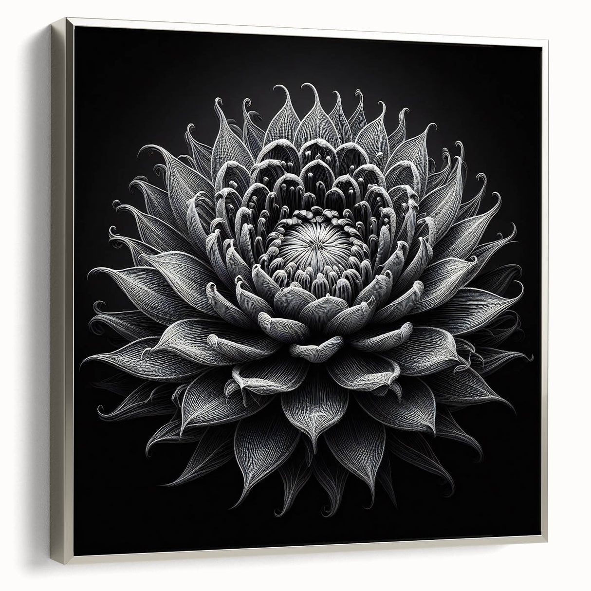 Framed wall art showcasing a botanical cactus design with vibrant colors and intricate details, set in a sleek silver frame, perfect for modern decor.