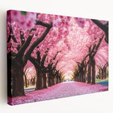 Stretched canvas wall art showcasing a delicate cherry blossom design, featuring soft pink blooms against a light background, ideal for home decor enhancement.