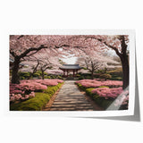 Cherry blossom botanical wall art print showcasing delicate pink flowers on a soft beige background, rolled for easy framing and display. Perfect for enhancing home decor.