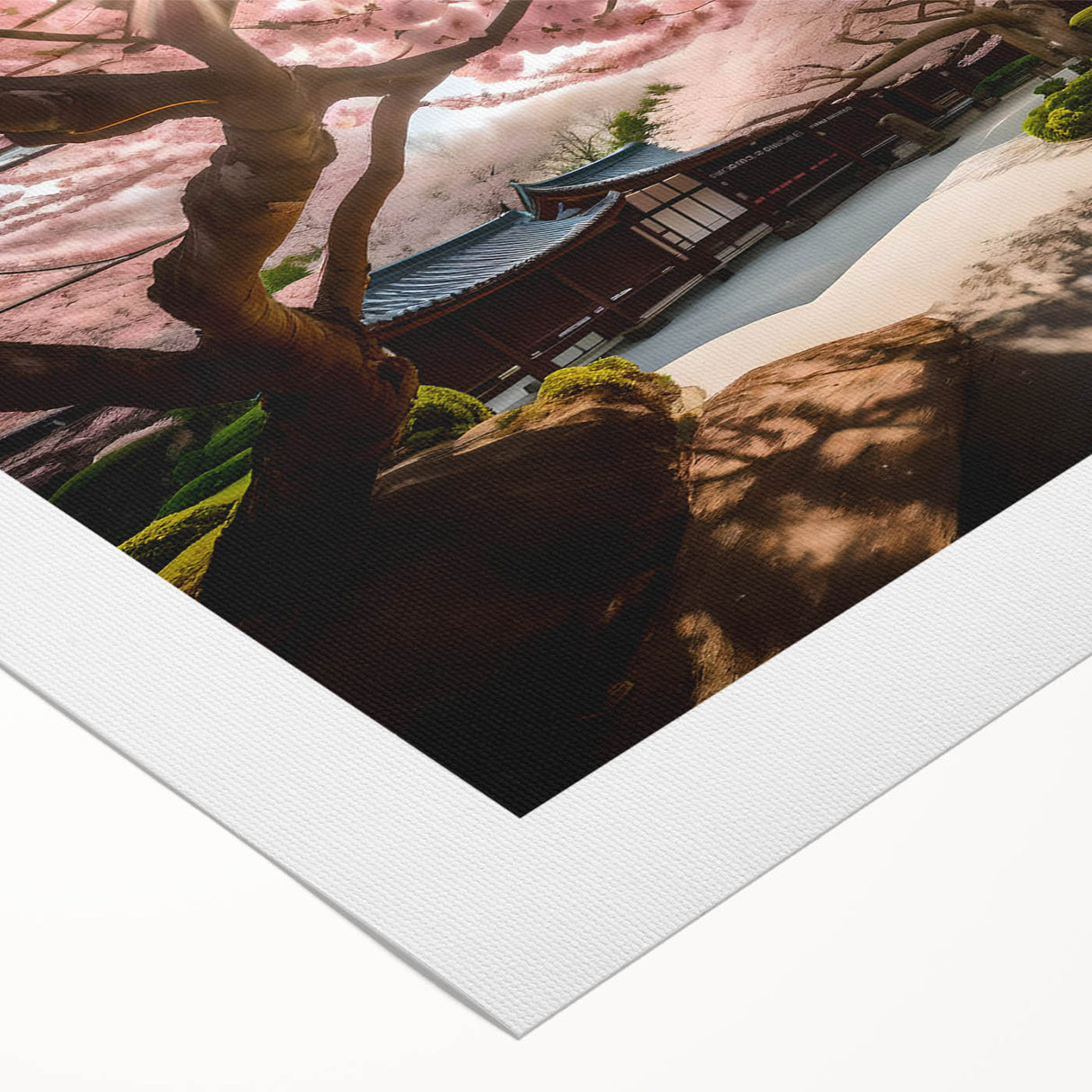 Cherry blossom botanical wall art design on rolled canvas, showcasing soft pink and white flowers against a light background, perfect for home decor.