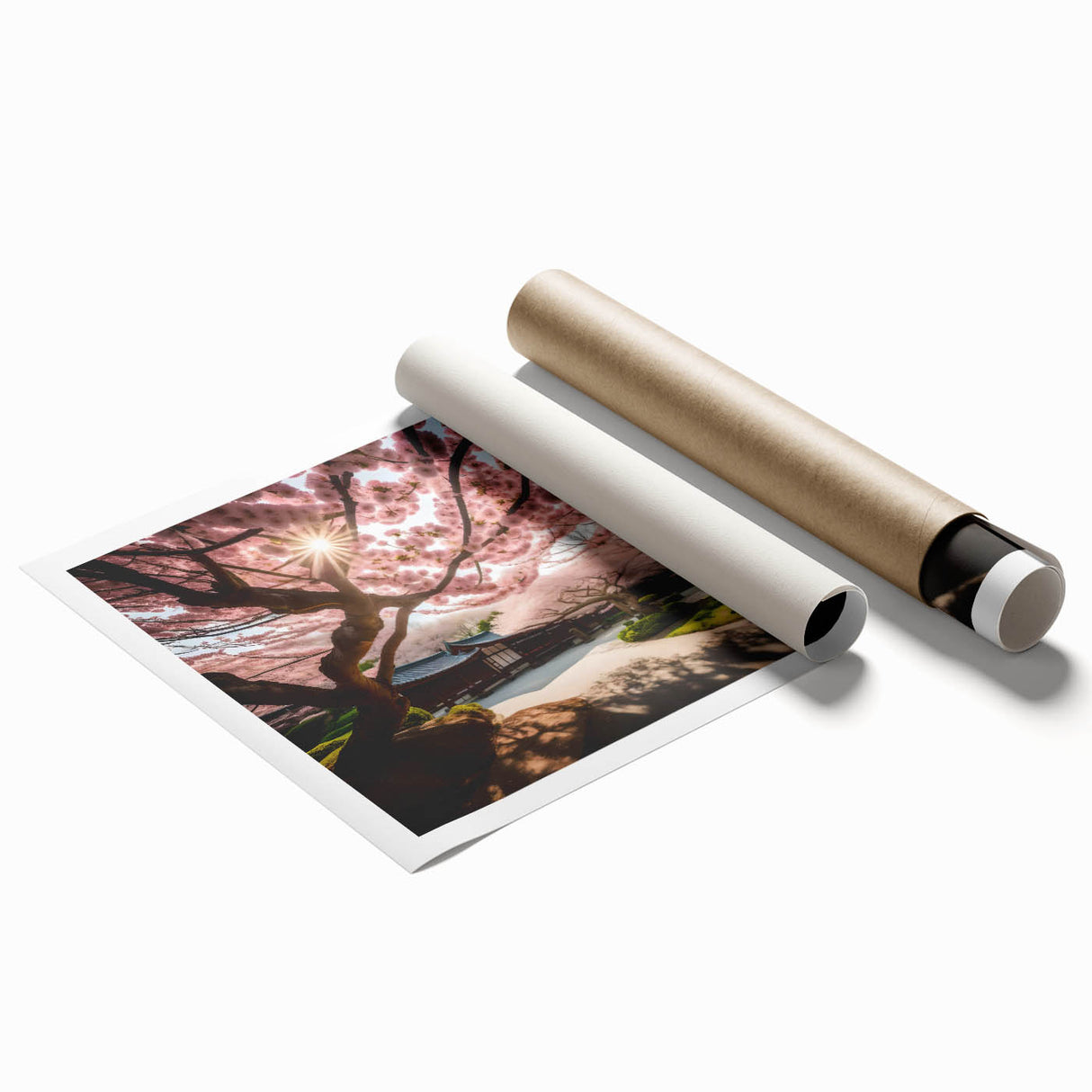 Delicate botanical cherry blossom wall art print showcasing soft pink flowers against a light background, ideal for home decor or gallery displays.