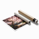 Delicate botanical cherry blossom wall art print showcasing soft pink flowers against a light background, ideal for home decor or gallery displays.