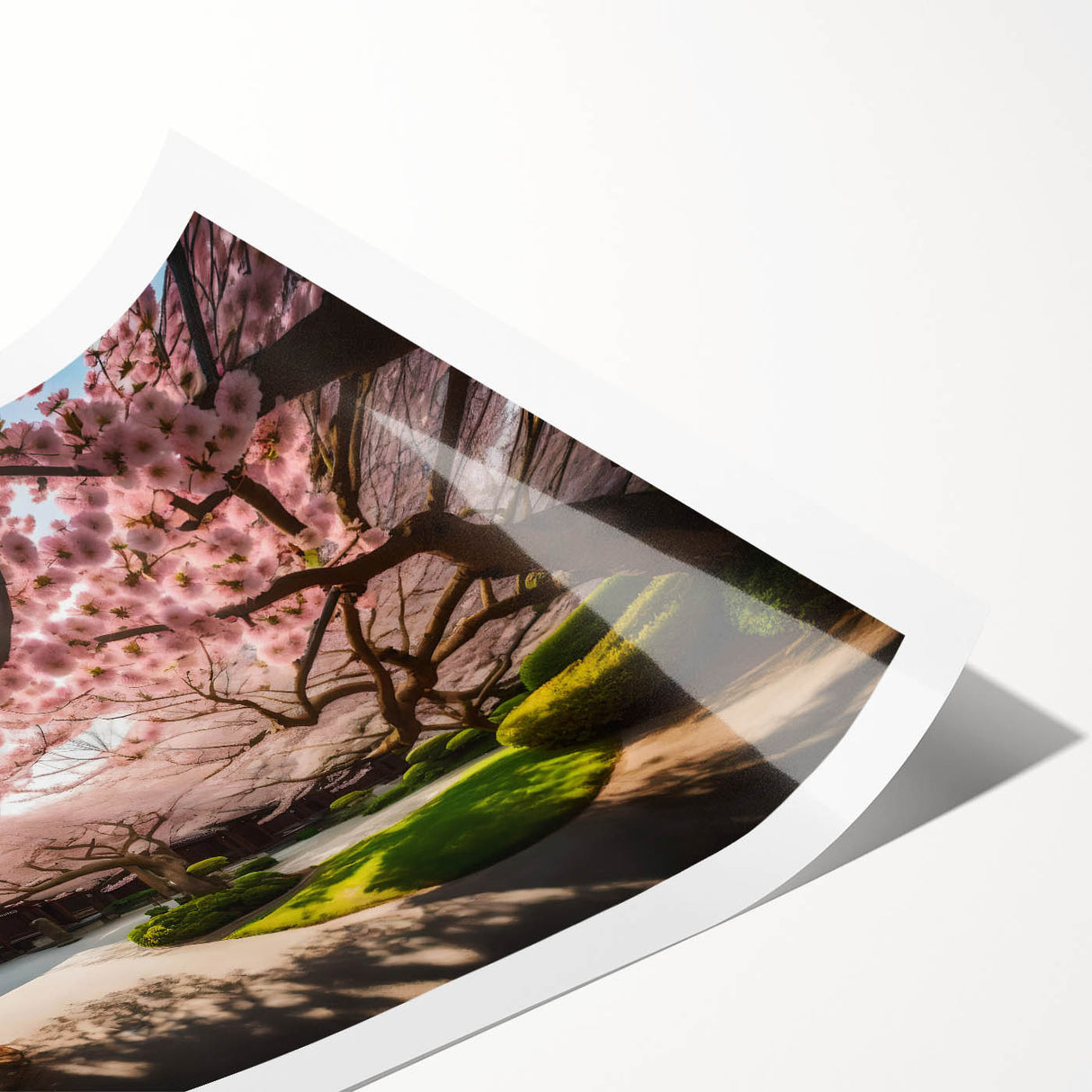 Delicate cherry blossom wall art print showcasing intricate botanical details in soft pink hues, rolled for easy framing and display. Perfect for nature-inspired decor.