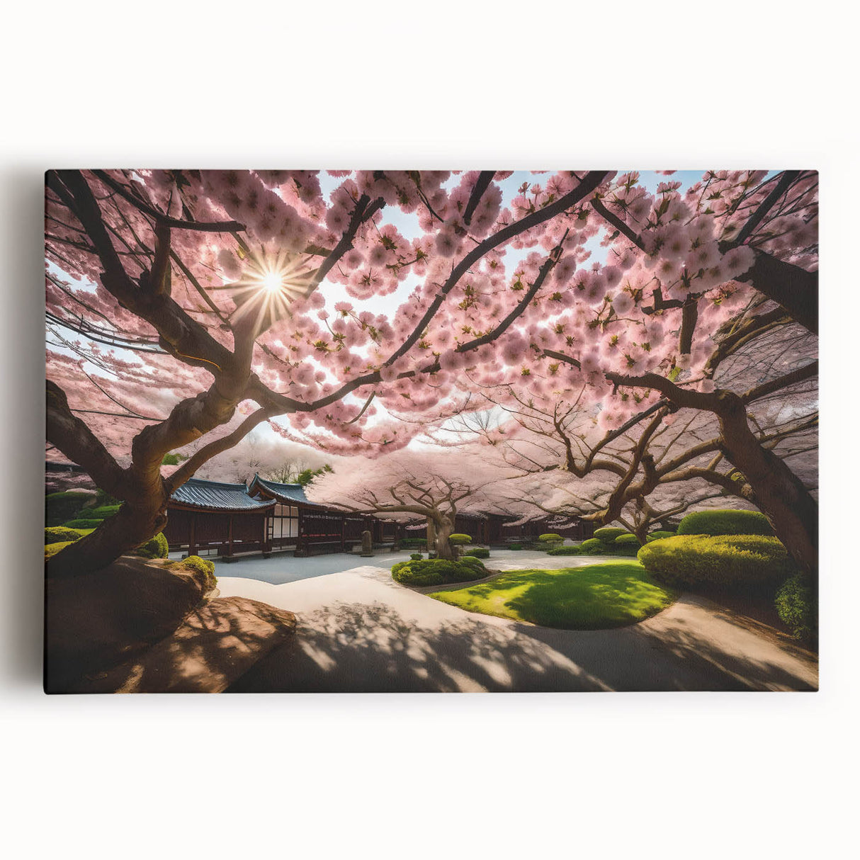 Cherry blossom canvas wall art featuring delicate pink flowers on a soft white background, ideal for adding a serene touch to home decor. Perfect for nature lovers.