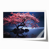 Cherry blossom wall art print showcasing delicate pink flowers on a soft beige background, rolled for easy display and shipping, ideal for nature-inspired decor.