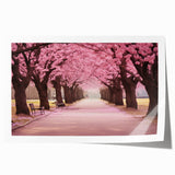 Cherry blossom wall art print showcasing delicate pink blossoms against a soft white background, rolled for easy display and transportation, ideal for home decor.