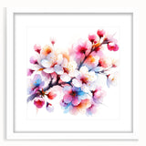 Elegant botanical wall art featuring cherry blossom design in a white frame with a mat, perfect for enhancing home decor and adding a touch of nature.