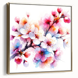 Framed botanical wall art featuring delicate cherry blossom design in soft pink hues, accented with silver and gold tones, ideal for elegant home decor.