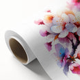 Rolled canvas artwork displaying a delicate cherry blossom botanical design, featuring soft pink hues and intricate floral details, ideal for home decor.