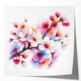 Botanical art print showcasing delicate cherry blossoms against a soft pink backdrop, rolled for easy handling and display in home decor. Perfect for nature lovers.