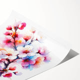 Cherry blossom wall art print showcasing delicate pink flowers on a soft white background, perfect for home decor and adding a touch of nature-inspired elegance.
