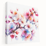 Cherry blossom wall art collection displayed on stretched canvas with a side view, showcasing delicate pink flowers against a soft background, perfect for home decor.