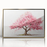 Framed wall art showcasing a delicate cherry blossom design, featuring soft pink petals and intricate botanical details, set against a sleek gold frame, perfect for enhancing home decor.