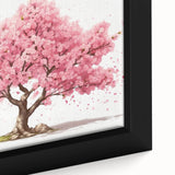 Close-up of a framed botanical wall art piece featuring delicate cherry blossoms in soft pink hues, showcasing intricate floral details and a modern aesthetic. Perfect for enhancing home decor with a touch of nature-inspired elegance.