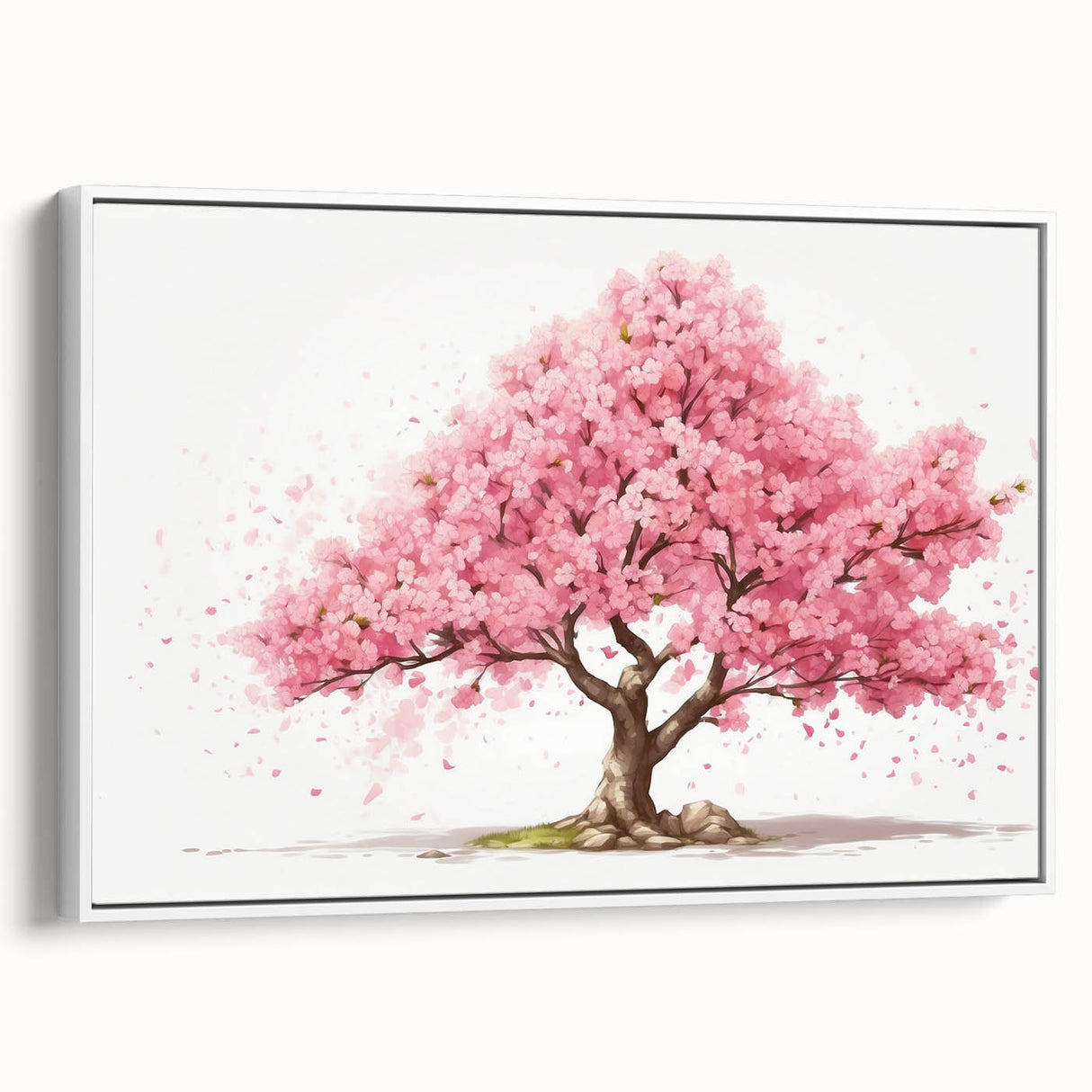 Framed canvas wall art showcasing a delicate cherry blossom design on a white background, highlighting intricate floral details and elegant aesthetics for home decor.
