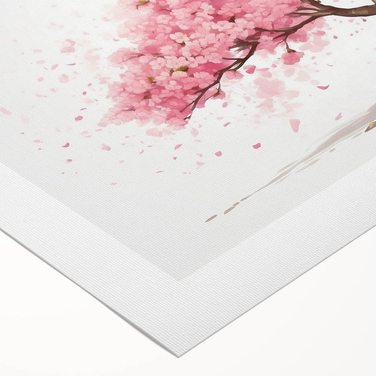 Cherry blossom wall art printed on rolled canvas, showcasing delicate pink flowers against a soft, neutral background, perfect for home decor.