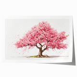 Elegant cherry blossom wall art print featuring delicate pink flowers against a soft white background, rolled for easy display and shipping. Ideal for home decor.