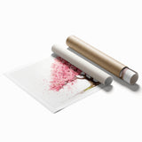 Cherry blossom wall art print showcasing delicate pink flowers and intricate botanical details, rolled and ready for framing, ideal for home decor enthusiasts.