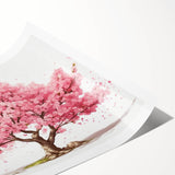 Cherry blossom wall art print showcasing delicate pink flowers with intricate details on a soft white background, rolled for easy display and shipping.