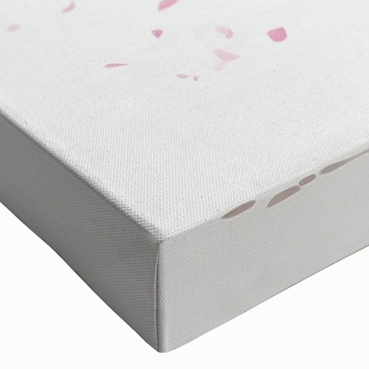 Close-up of a stretched canvas showcasing a vibrant cherry blossom design in a botanical style, featuring delicate pink flowers and lush green leaves, perfect for home decor.