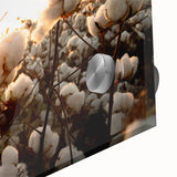 Close-up view of vibrant botanical wall art featuring colorful flowers on cotton fabric, showcasing intricate details and textures, ideal for home decor accents.