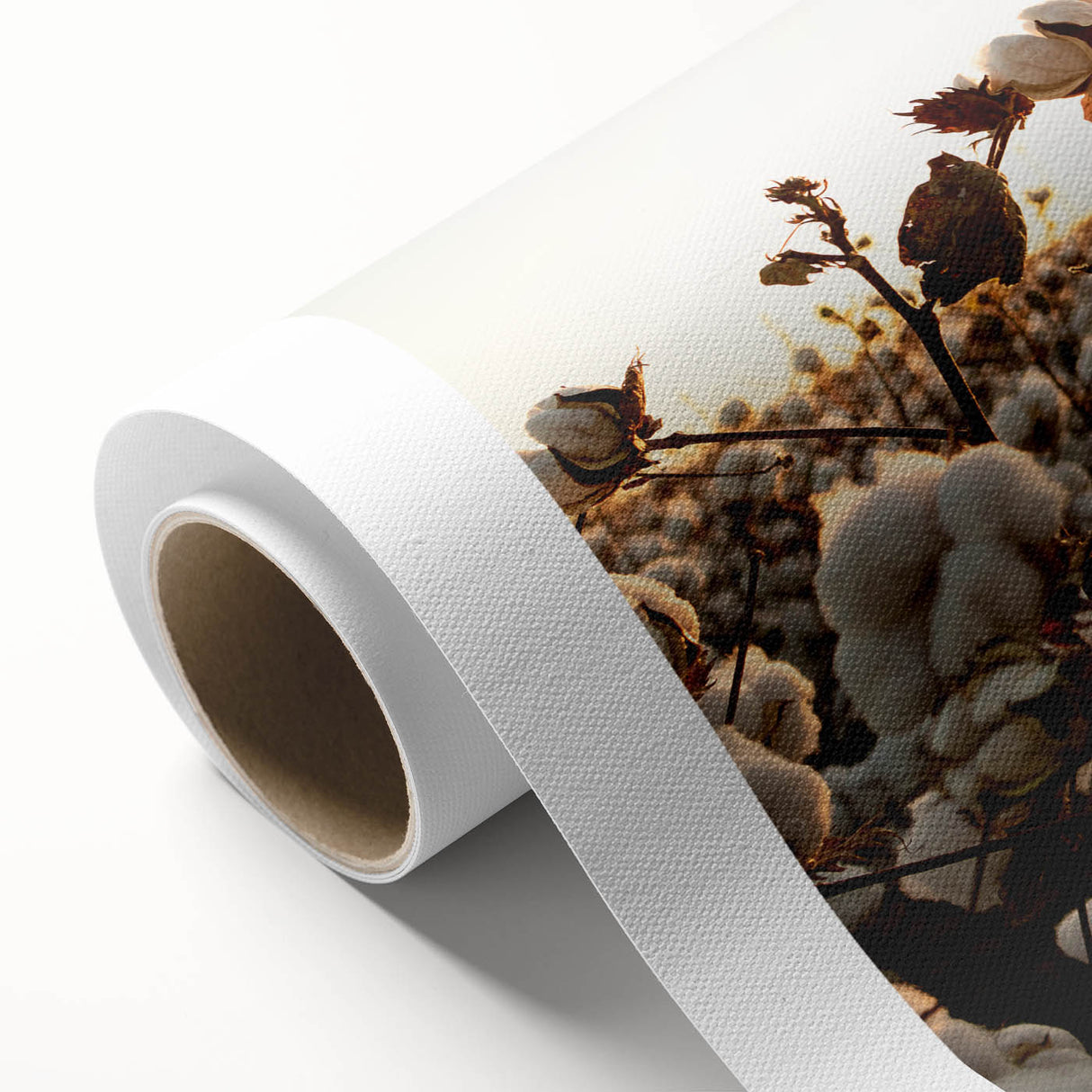 Botanical-themed rolled canvas wall art featuring vibrant floral designs on a textured surface, ideal for home decor. Packaged securely in a cardboard tube for protection during shipping.