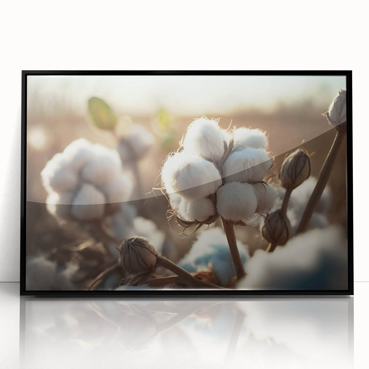 Framed botanical wall art showcasing a vibrant floral design on cotton fabric, featuring a sleek black frame, ideal for home decor and nature enthusiasts.