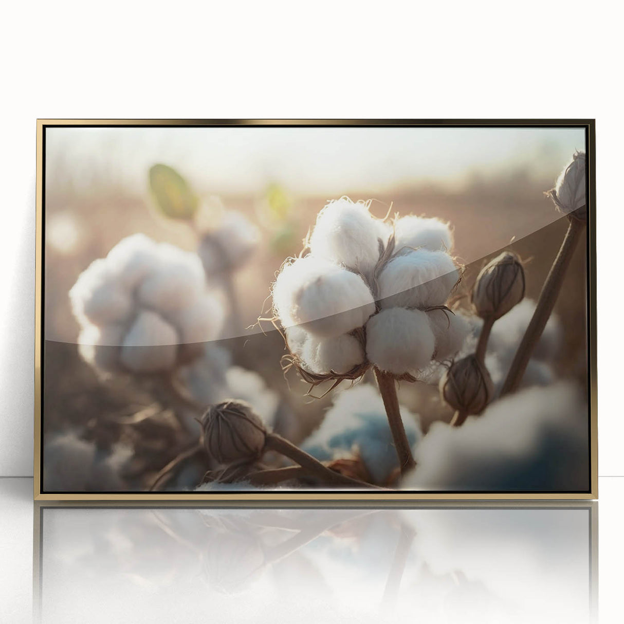 Framed botanical wall art featuring a vibrant flower design on cotton, encased in an elegant gold frame, ideal for home decor or gallery display.