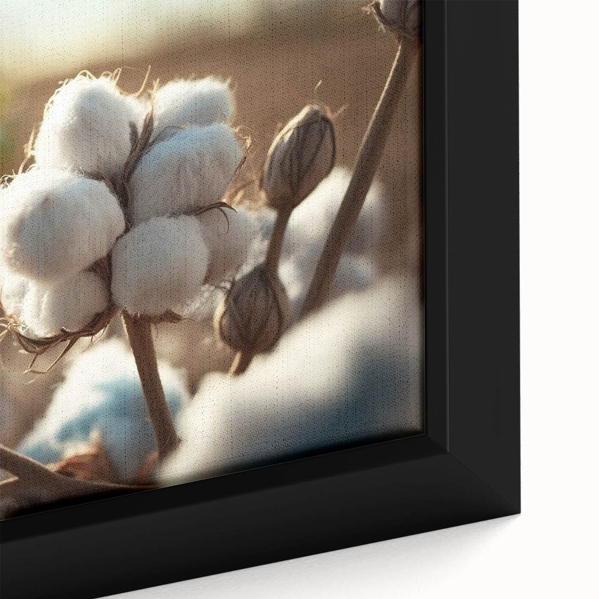 Close-up of a botanical cotton design wall art piece featuring vibrant flowers in various colors, framed elegantly, ideal for home decor and nature lovers.