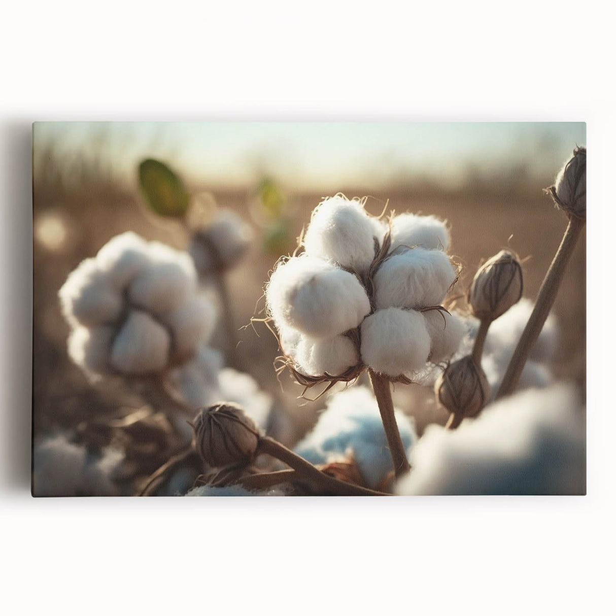 Stretched canvas wall art featuring a vibrant botanical floral design in rich colors, ideal for home decor, adding a touch of nature and elegance to any space.