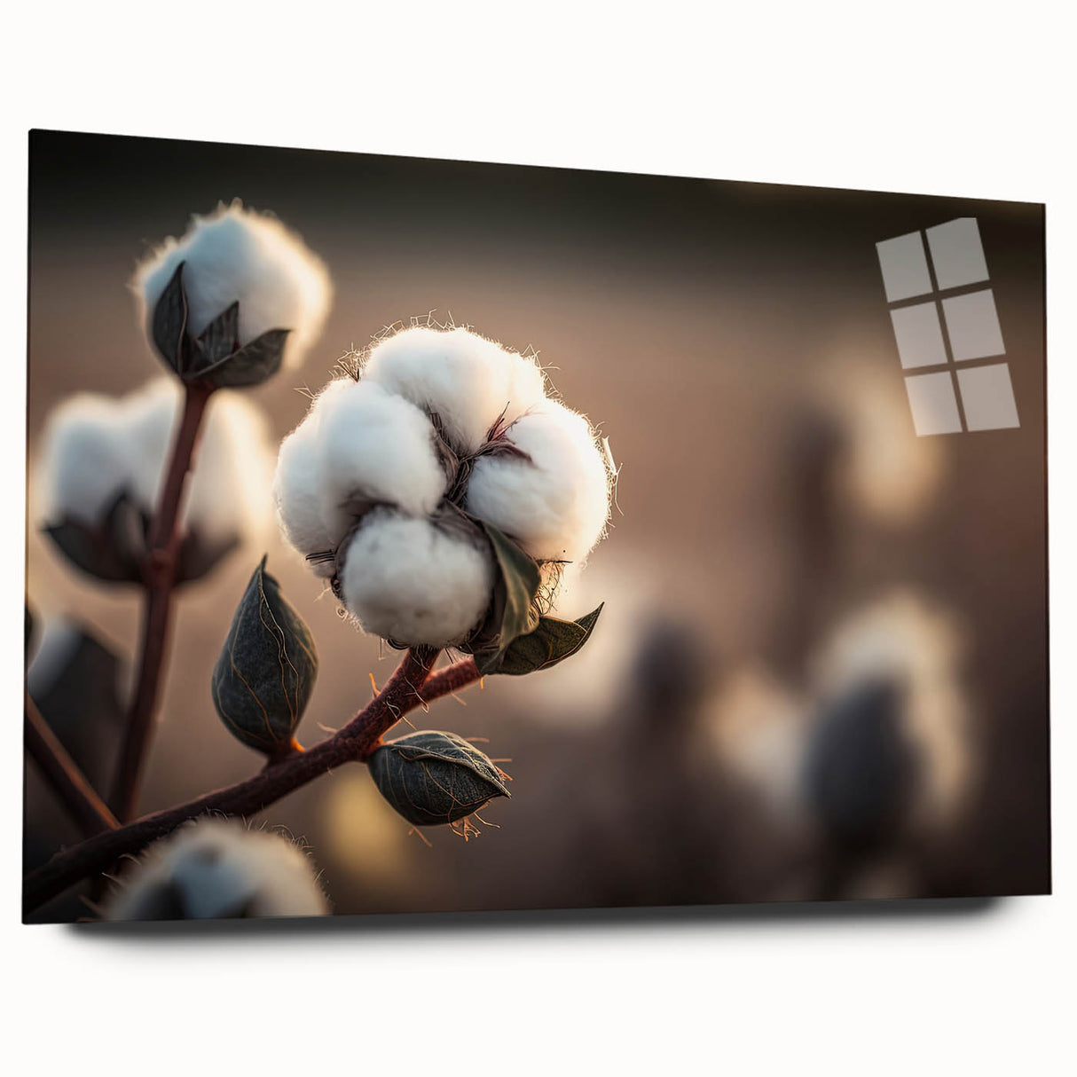Botanical wall art collection showcasing vibrant floral designs on cotton, displayed in a sleek acrylic frame, emphasizing a modern home decor aesthetic.