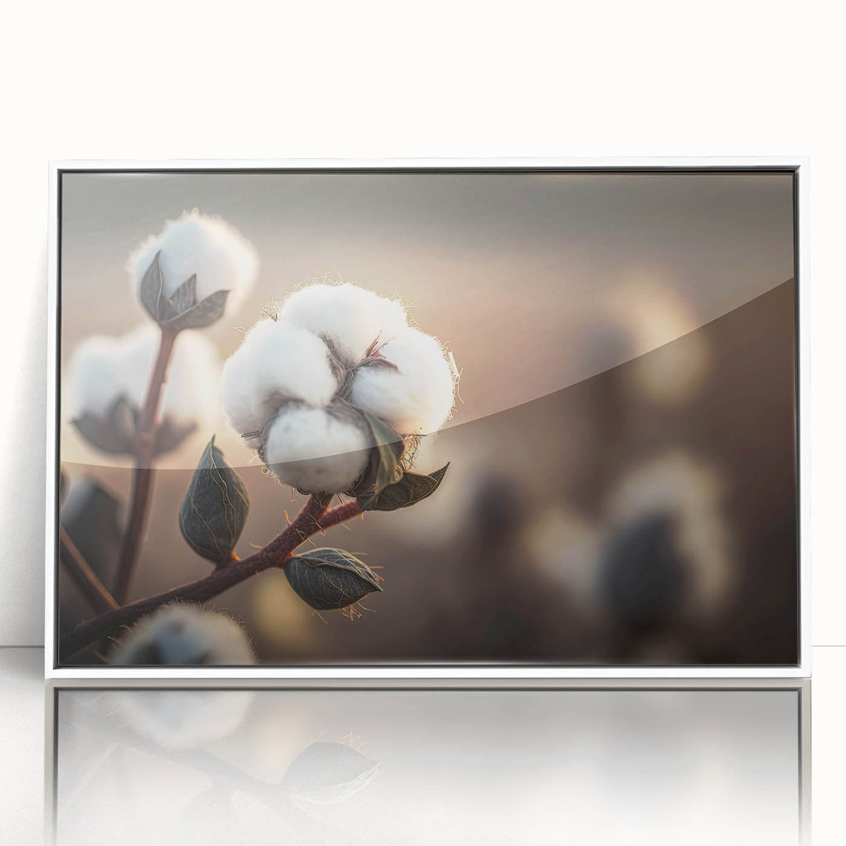 Framed botanical wall art featuring a vibrant flower design on cotton fabric, elegantly displayed in a white frame, perfect for enhancing home decor.