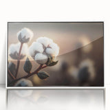 Framed botanical wall art featuring a vibrant flower design on cotton fabric, elegantly displayed in a white frame, perfect for enhancing home decor.