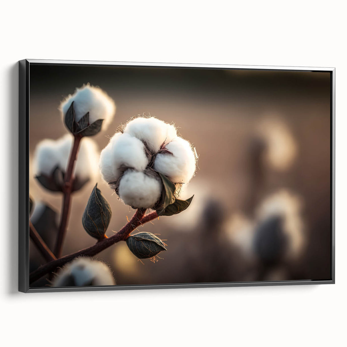 Framed botanical wall art featuring vibrant floral designs on cotton canvas, displayed against a sleek black frame, perfect for home décor enhancement.