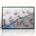 Framed botanical wall art featuring a vibrant floral design on cotton, set in a sleek black frame, adding elegance to any modern decor. The intricate details and rich colors enhance the beauty of this unique piece, perfect for nature lovers.